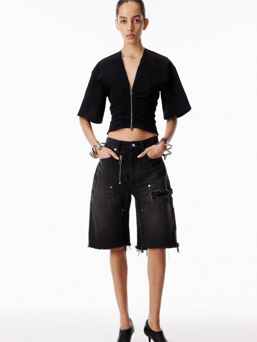 Alexander Wang Black Distressed Cargo Bermuda Shorts